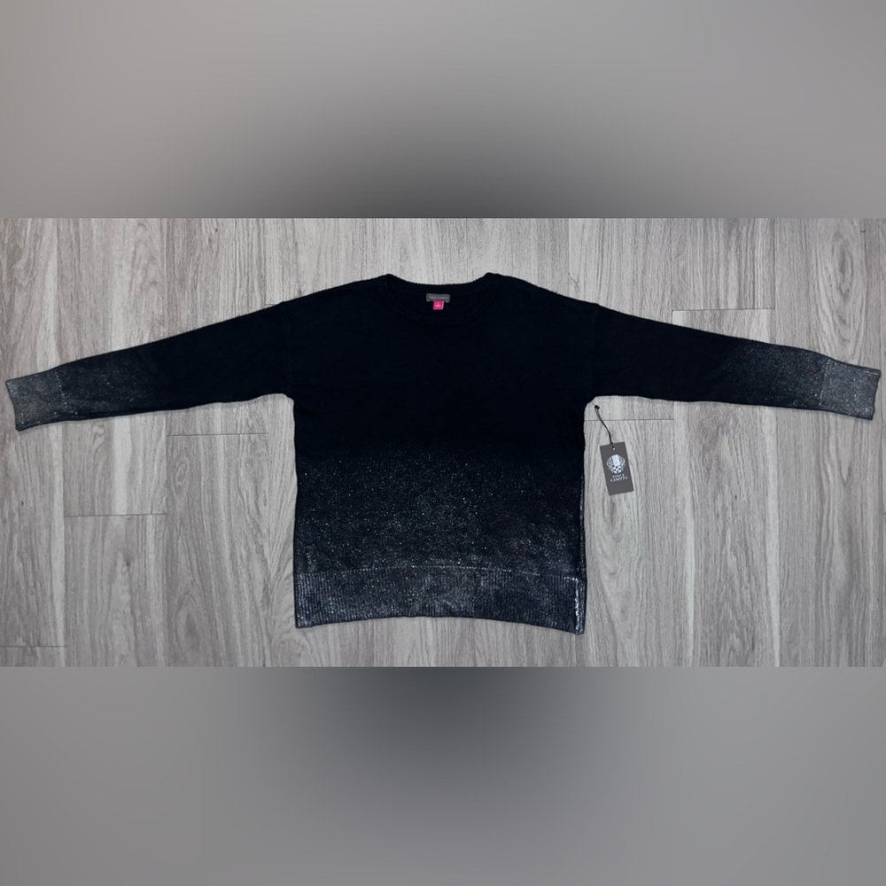 Vince Camuto Black & Silver Shimmer Long Sleeve Sweater Size Small NWT - Picture 2 of 5